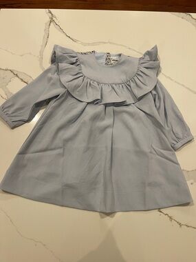 Smocked Yoke Ruffle Long-Sleeve Kids Top - Light Blue